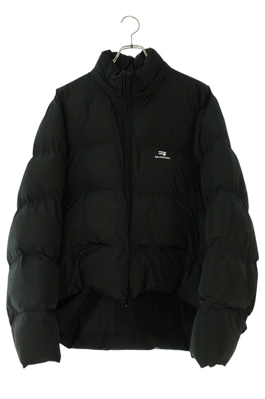 BALENCIAGA Logo Print Puffer Jacket Black Size 38