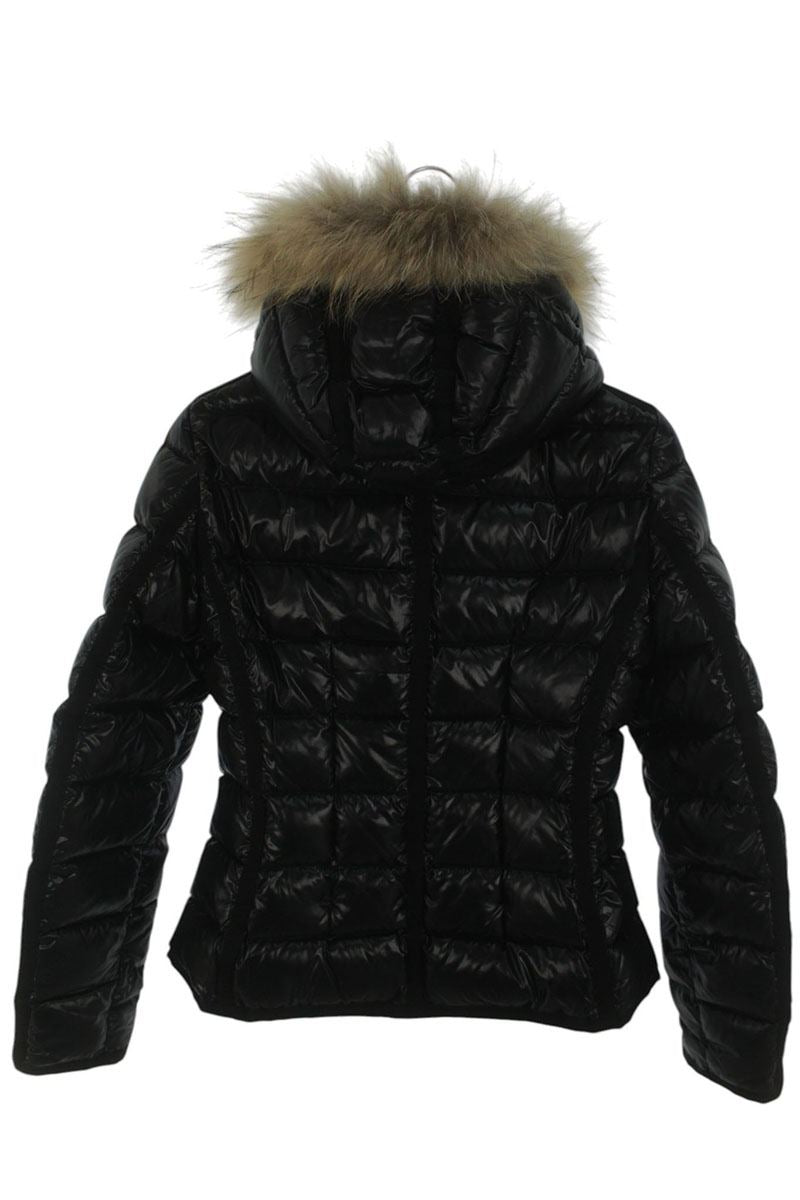 MONCLER Fur Hooded Shiny Nylon Jacket Black Size 1