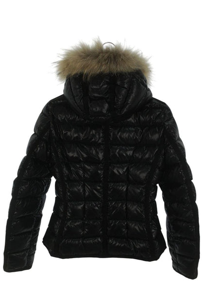 MONCLER Fur Hooded Shiny Nylon Jacket Black Size 1