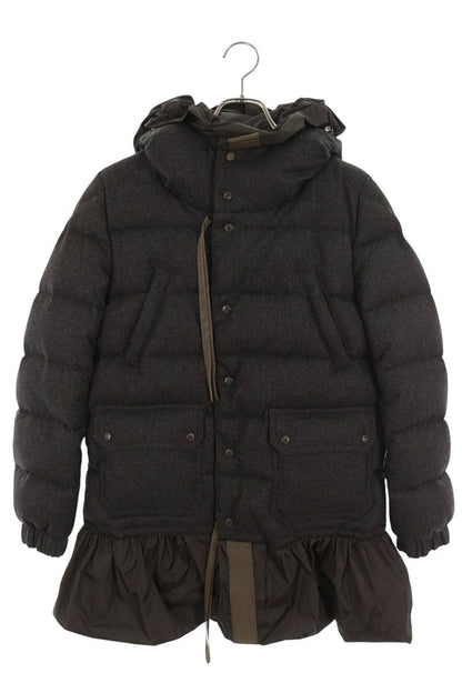 MONCLER S SALINA Logo Frill Wool Gray Khaki Size 1