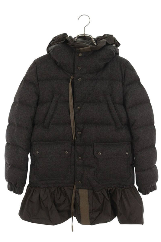 MONCLER S SALINA Logo Frill Wool Gray Khaki Size 1
