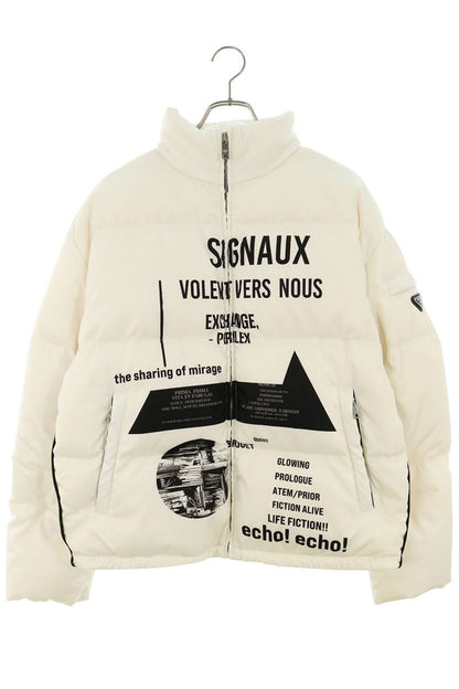 PRADA Triangle Logo Multi Print Down Jacket White Size XS