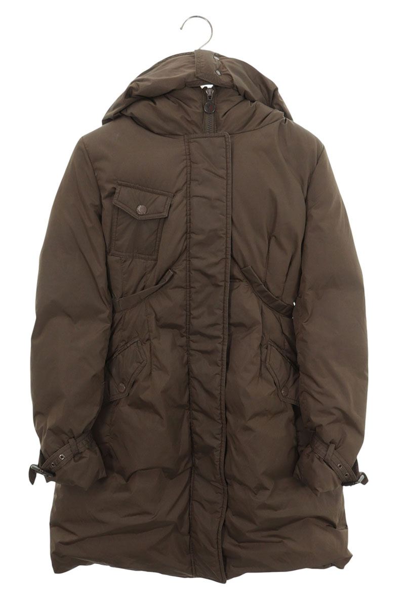 MONCLER Hooded Fur Long Down Jacket Brown Size 0