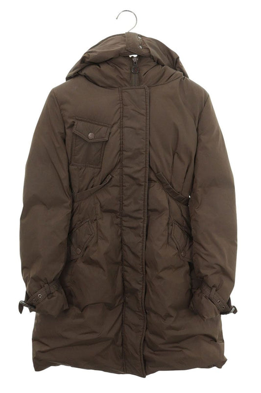 MONCLER Hooded Fur Long Down Jacket Brown Size 0