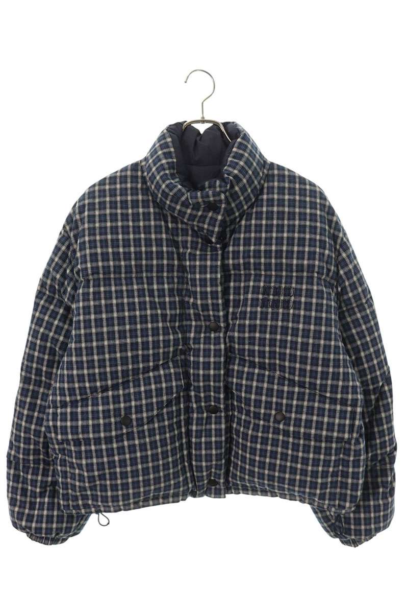 miumiu 26AW Reversible Flannel Down Navy White Size 40