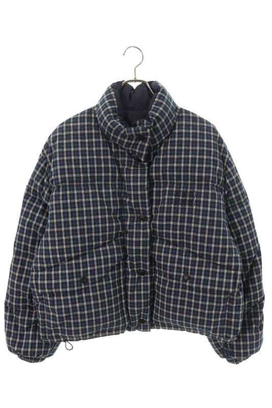 miumiu 26AW Reversible Flannel Down Navy White Size 40
