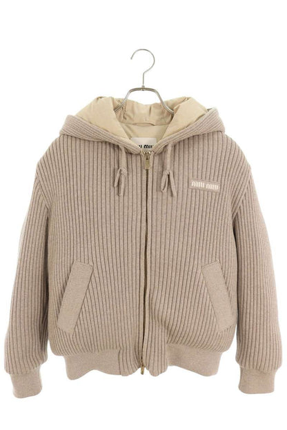miumiu Knit Zip Up Down Jacket Beige Size 36