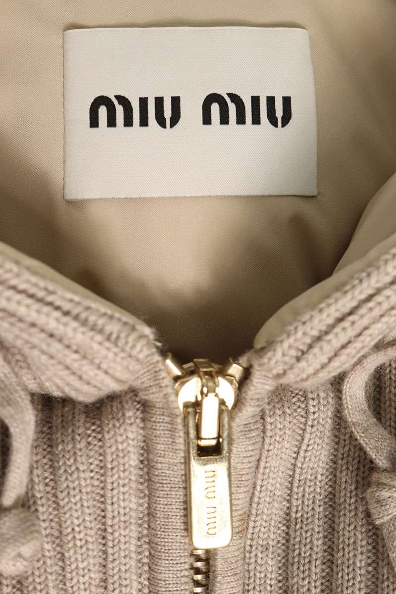 miumiu Knit Zip Up Down Jacket Beige Size 36