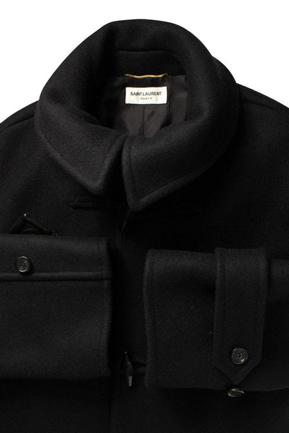 SAINT LAURENT PARIS Wool Duffle Coat Black Size F40