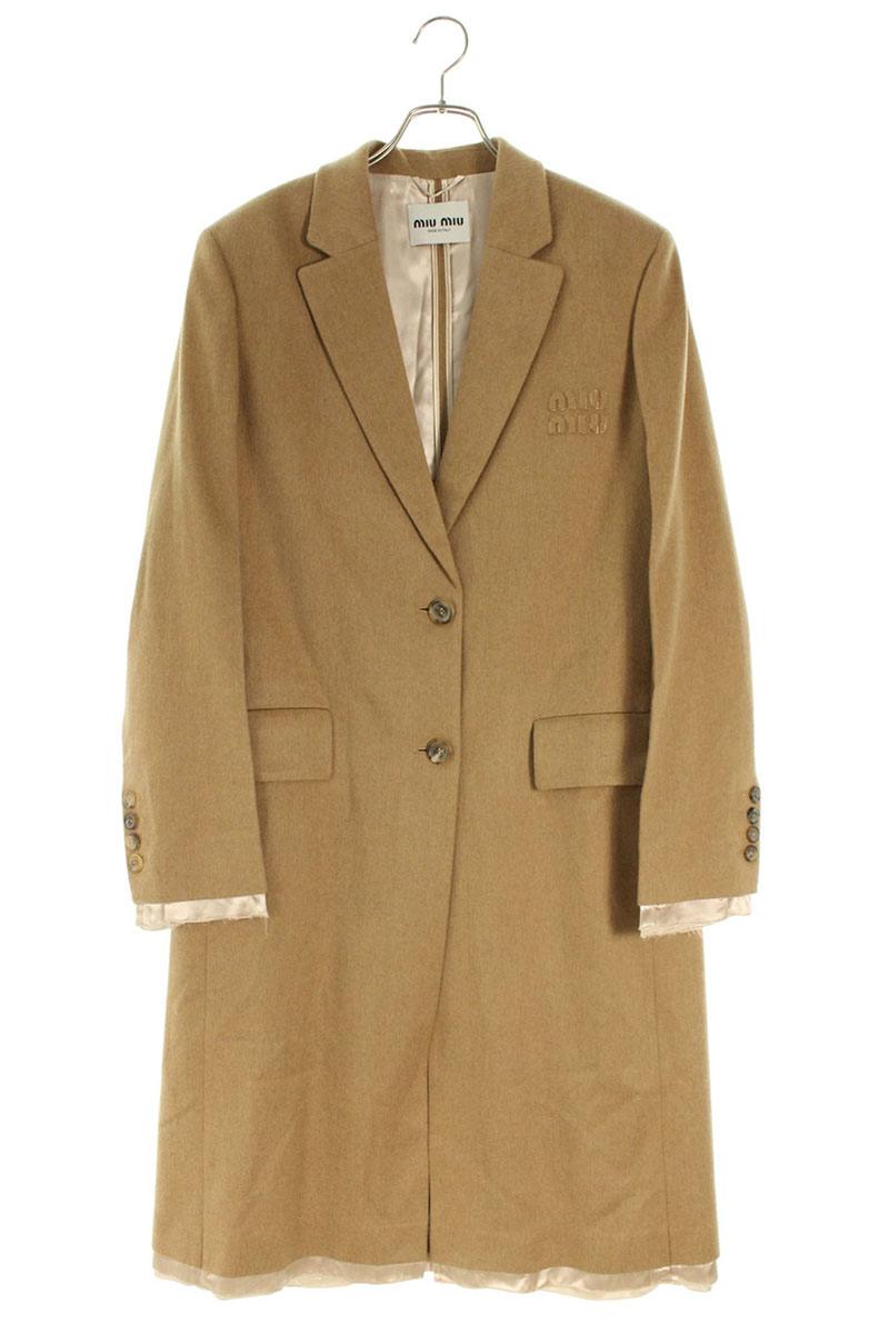 miumiu Logo Embroidery Camel Coat Brown Size 42