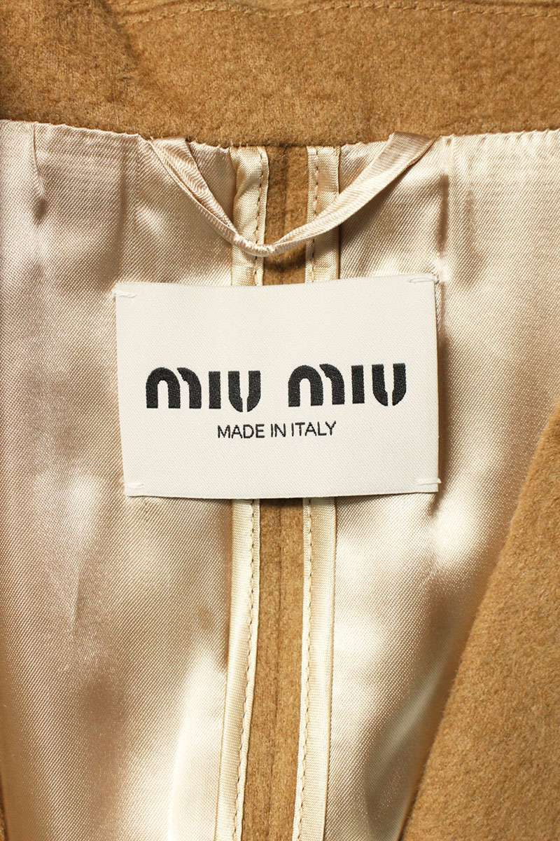miumiu Logo Embroidery Camel Coat Brown Size 42