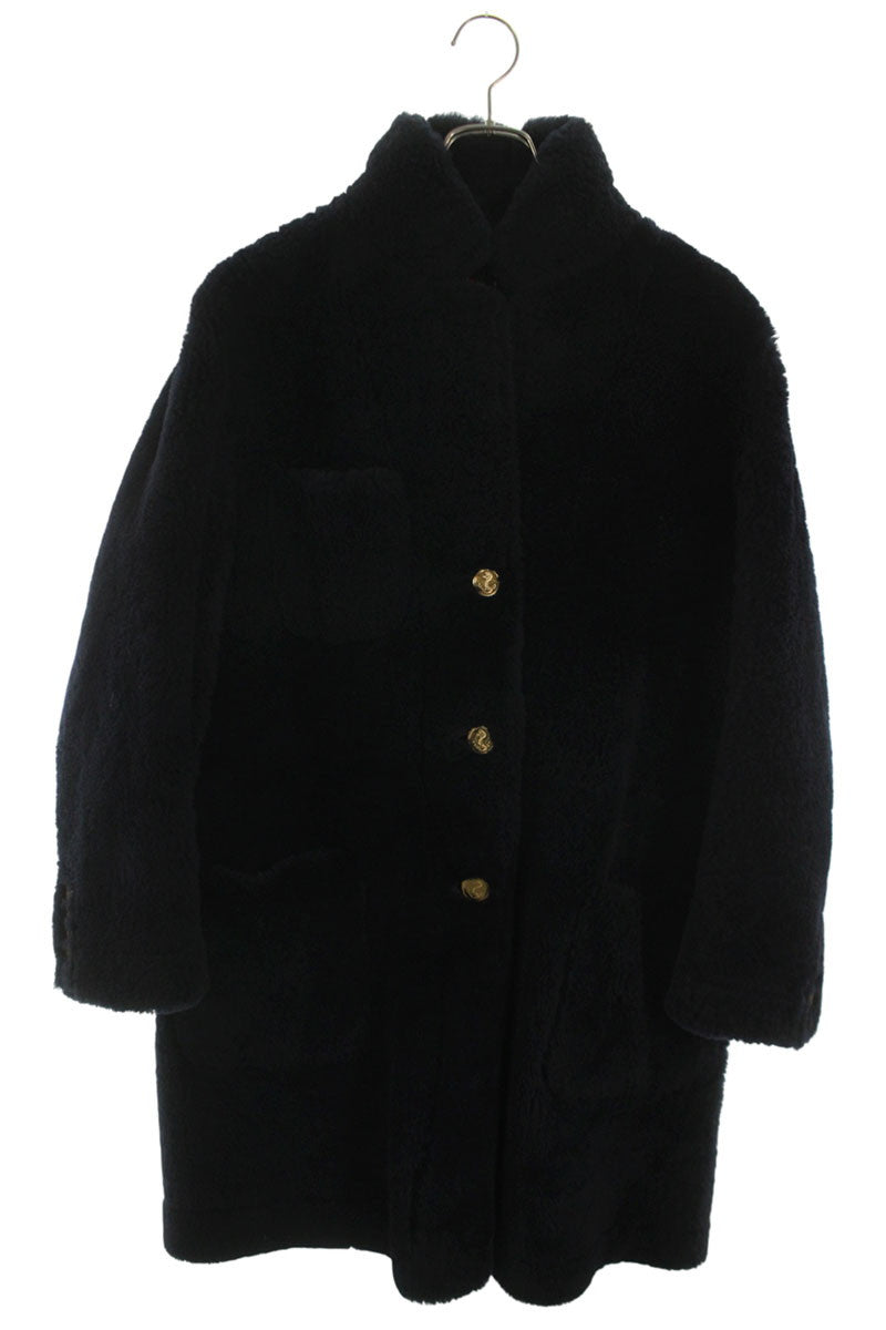 THOM BROWNE Shearling Mouton Coat Navy Size 42