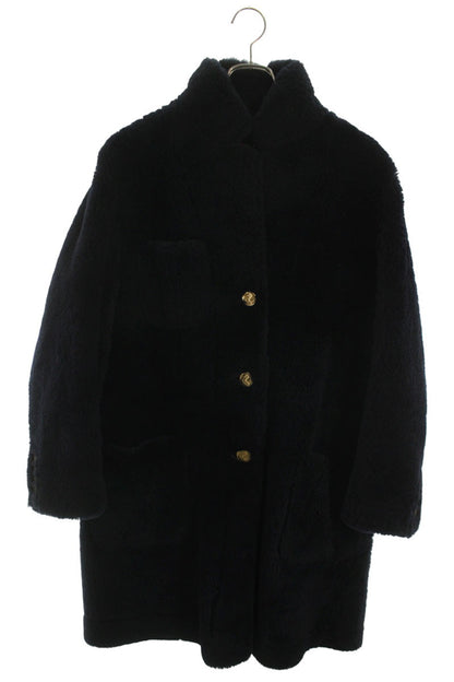 THOM BROWNE Shearling Mouton Coat Navy Size 42