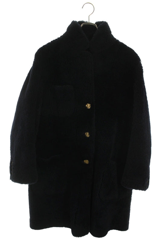 THOM BROWNE Shearling Mouton Coat Navy Size 42