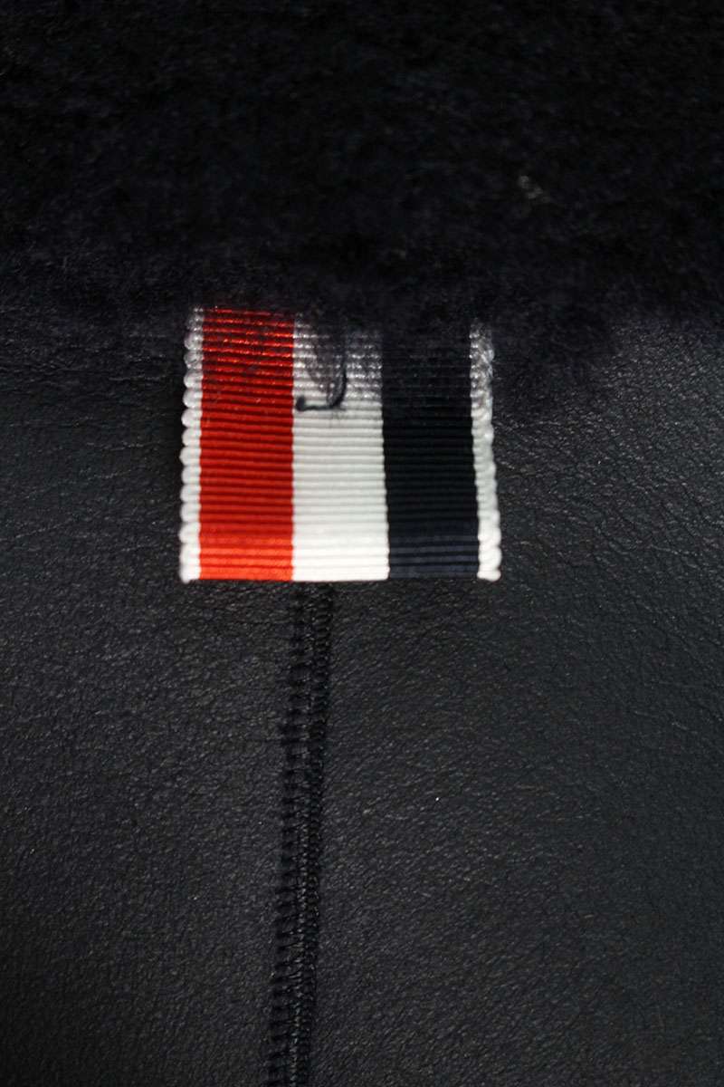 THOM BROWNE Shearling Mouton Coat Navy Size 42