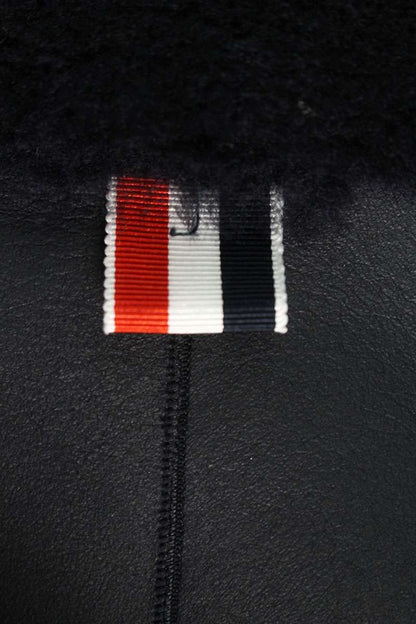 THOM BROWNE Shearling Mouton Coat Navy Size 42