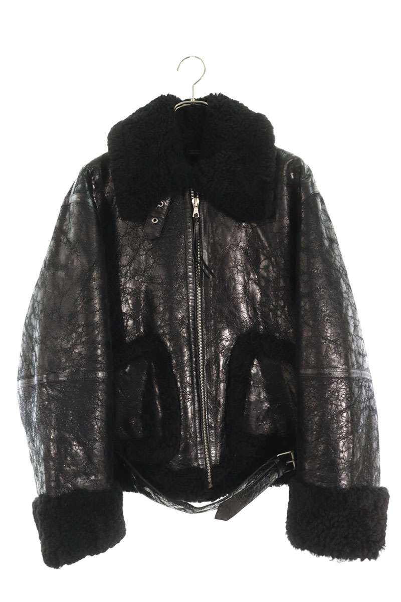 DRIES VAN NOTEN Mouton Leather Jacket Black Size M