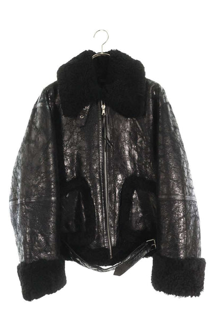 DRIES VAN NOTEN Mouton Leather Jacket Black Size M