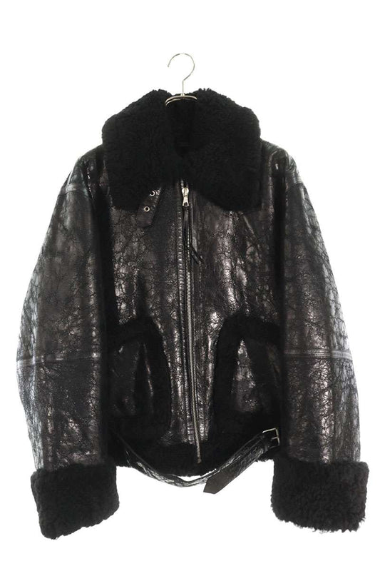 DRIES VAN NOTEN Mouton Leather Jacket Black Size M