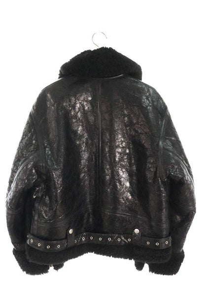 DRIES VAN NOTEN Mouton Leather Jacket Black Size M