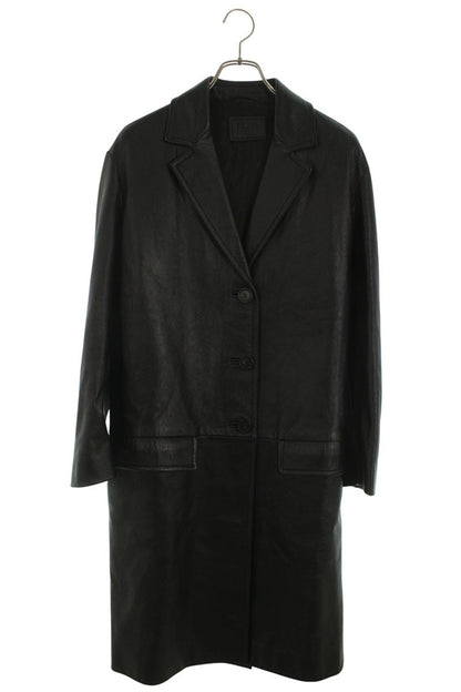 PRADA Triangle Logo Lamb Leather Coat Black Size 36