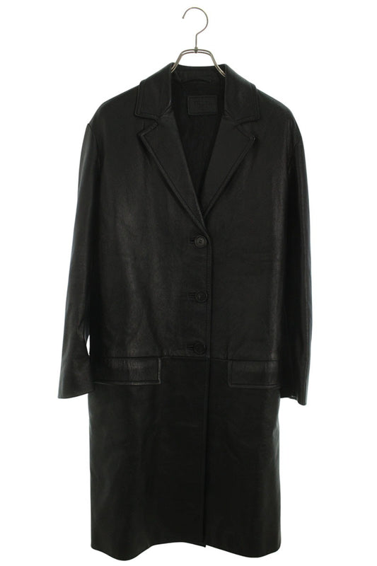 PRADA Triangle Logo Lamb Leather Coat Black Size 36