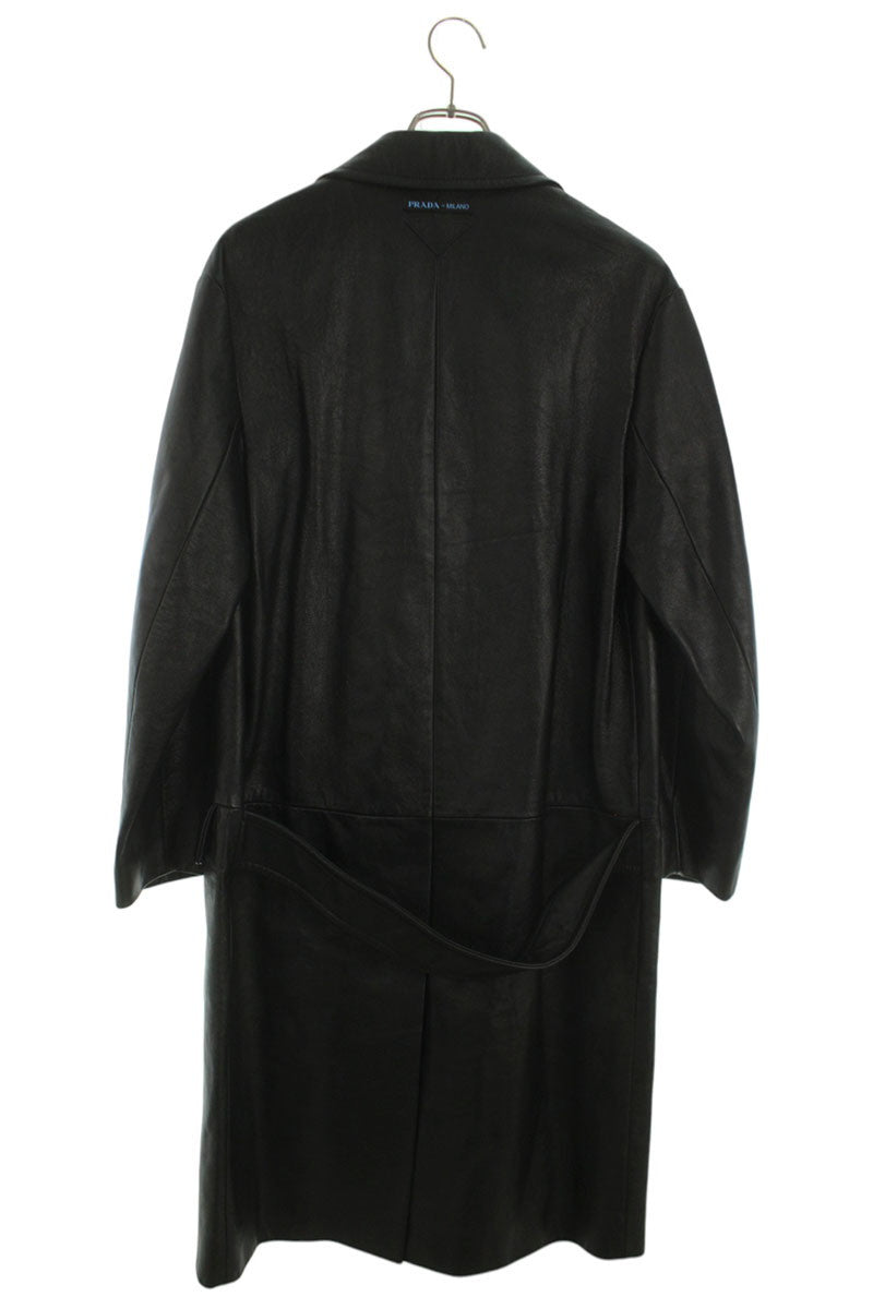 PRADA Triangle Logo Lamb Leather Coat Black Size 36