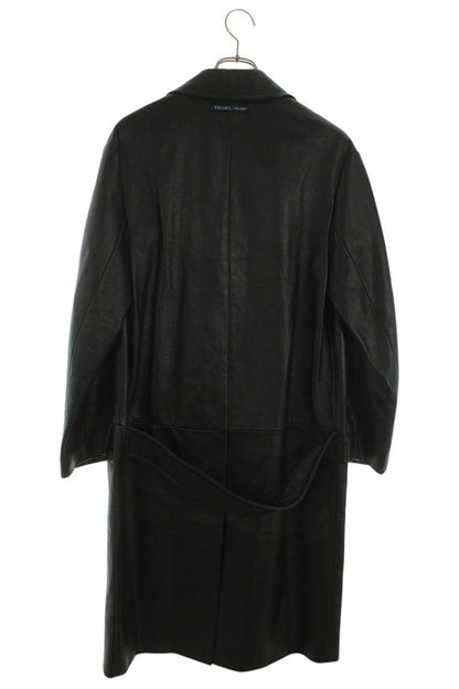 PRADA Triangle Logo Lamb Leather Coat Black Size 36