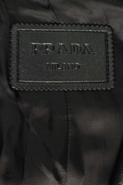 PRADA Triangle Logo Lamb Leather Coat Black Size 36