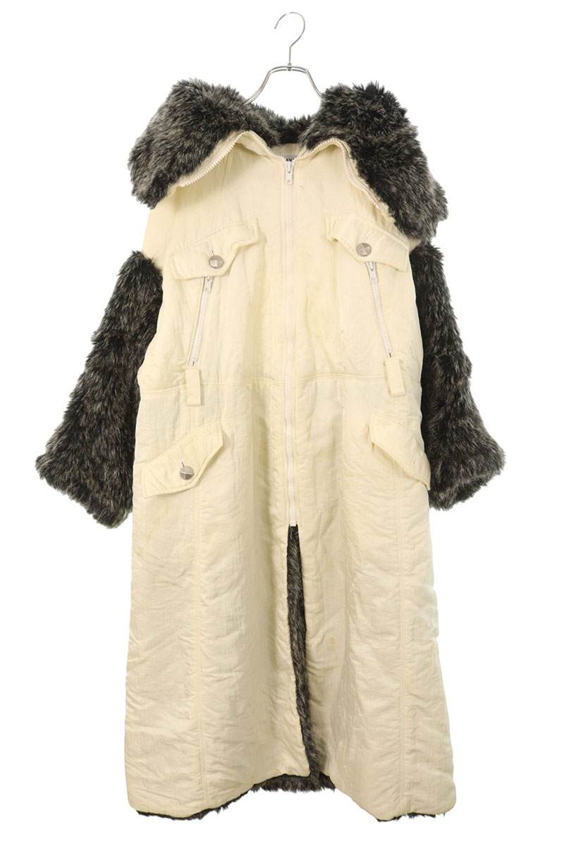 ISSEY MIYAKE Nylon Faux Fur Coat Off-white/Beige Size L