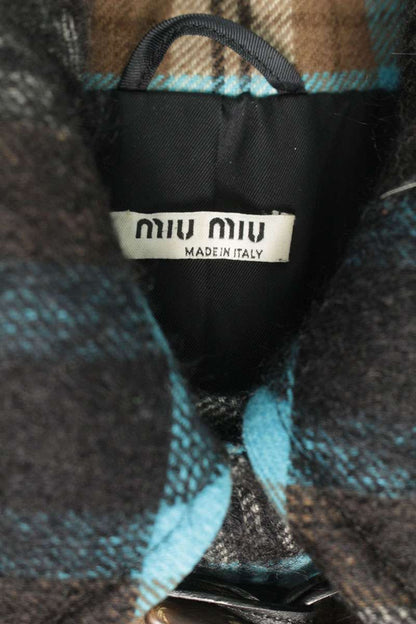 miumiu Fur Hood Check Light Blue/Brown Size 36