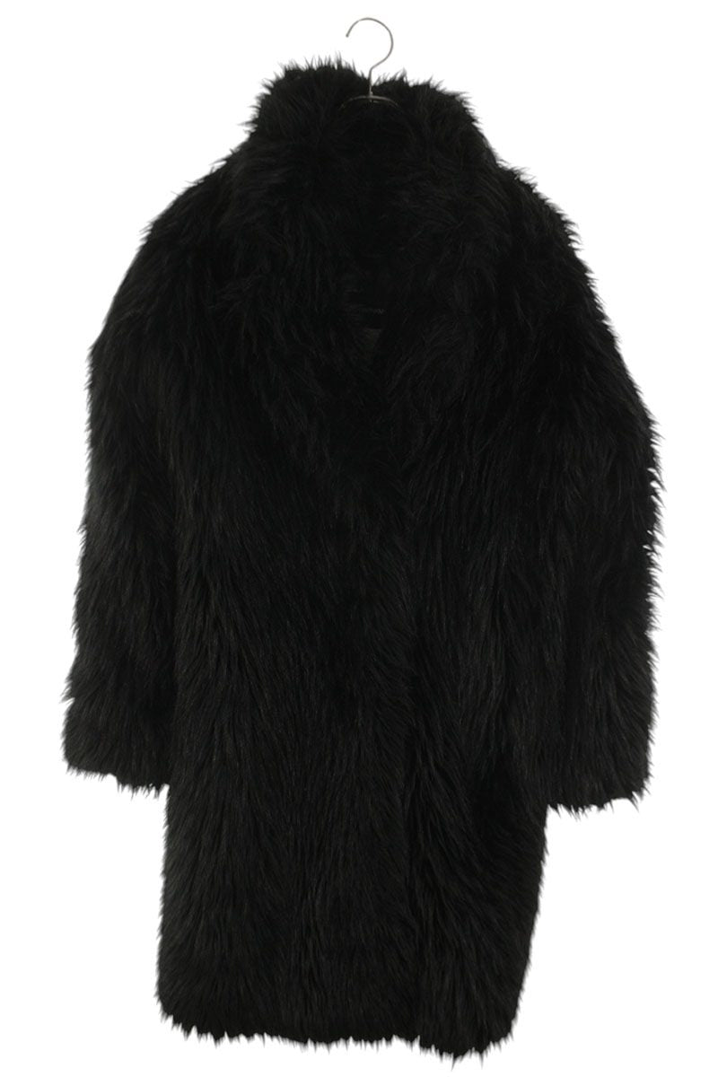 EMPORIO ARMANI Faux Fur Long Coat Black Size 38