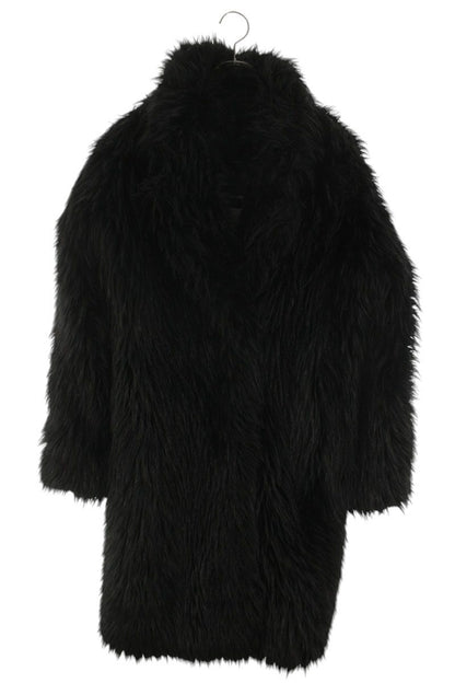 EMPORIO ARMANI Faux Fur Long Coat Black Size 38