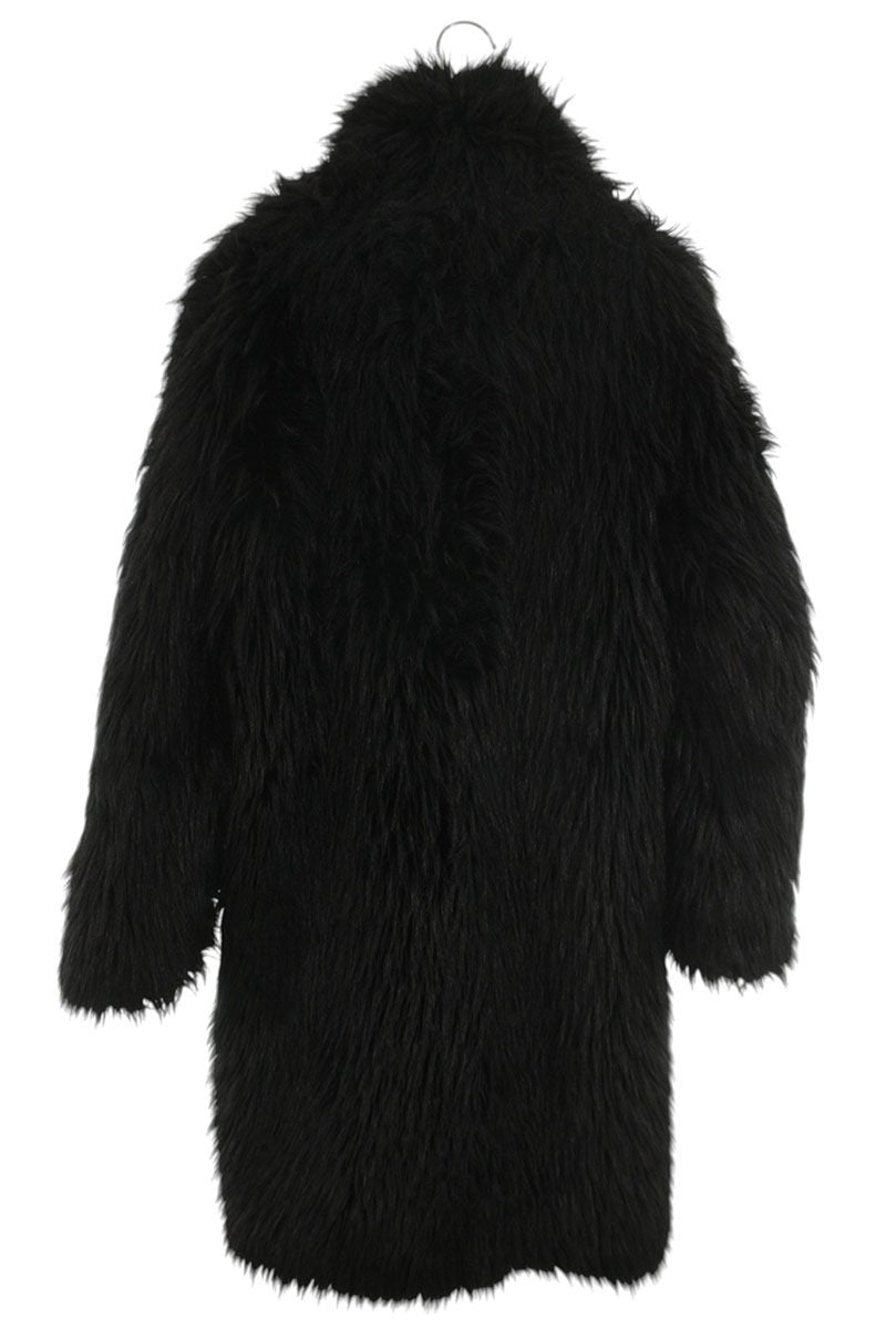 EMPORIO ARMANI Faux Fur Long Coat Black Size 38