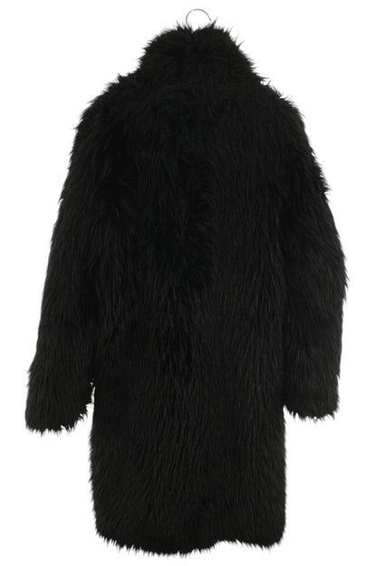 EMPORIO ARMANI Faux Fur Long Coat Black Size 38