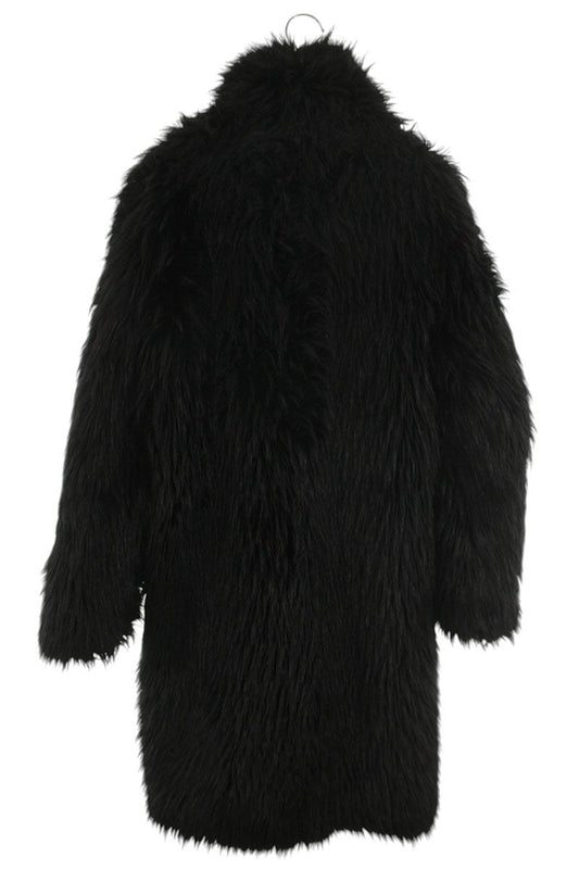 EMPORIO ARMANI Faux Fur Long Coat Black Size 38