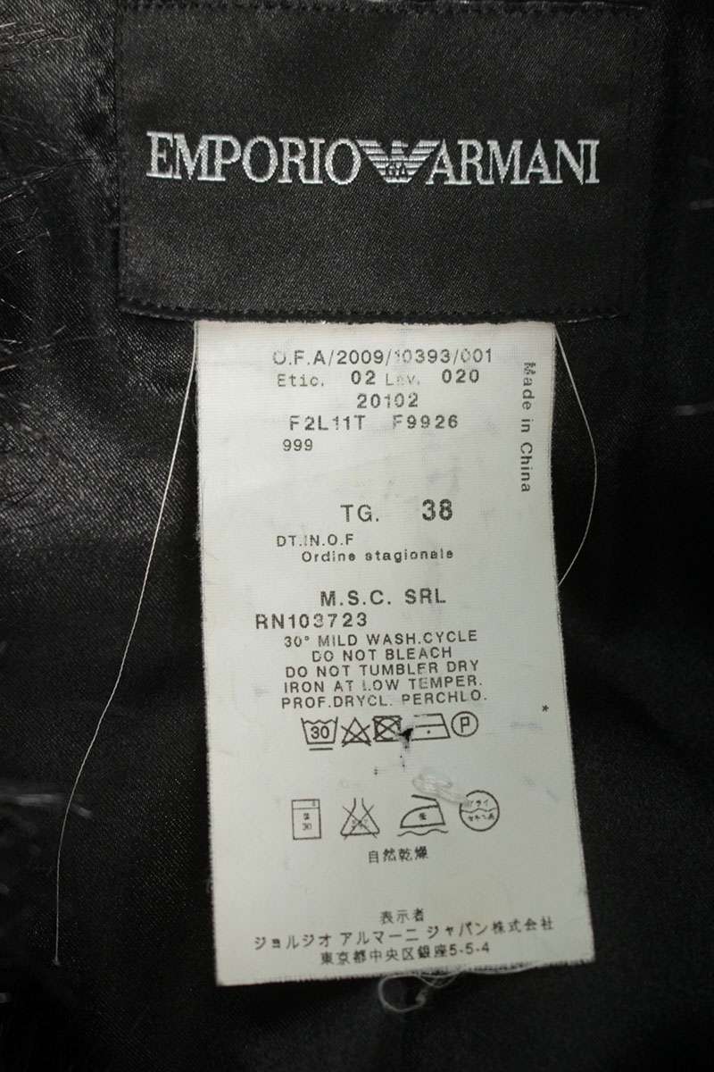 EMPORIO ARMANI Faux Fur Long Coat Black Size 38