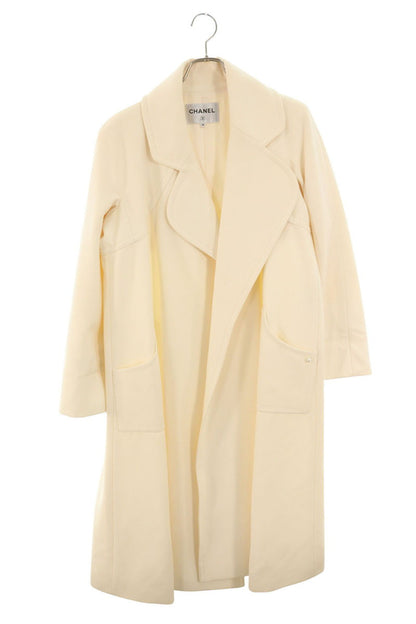 CHANEL Cashmere Blend Wool Long Coat White Size 38
