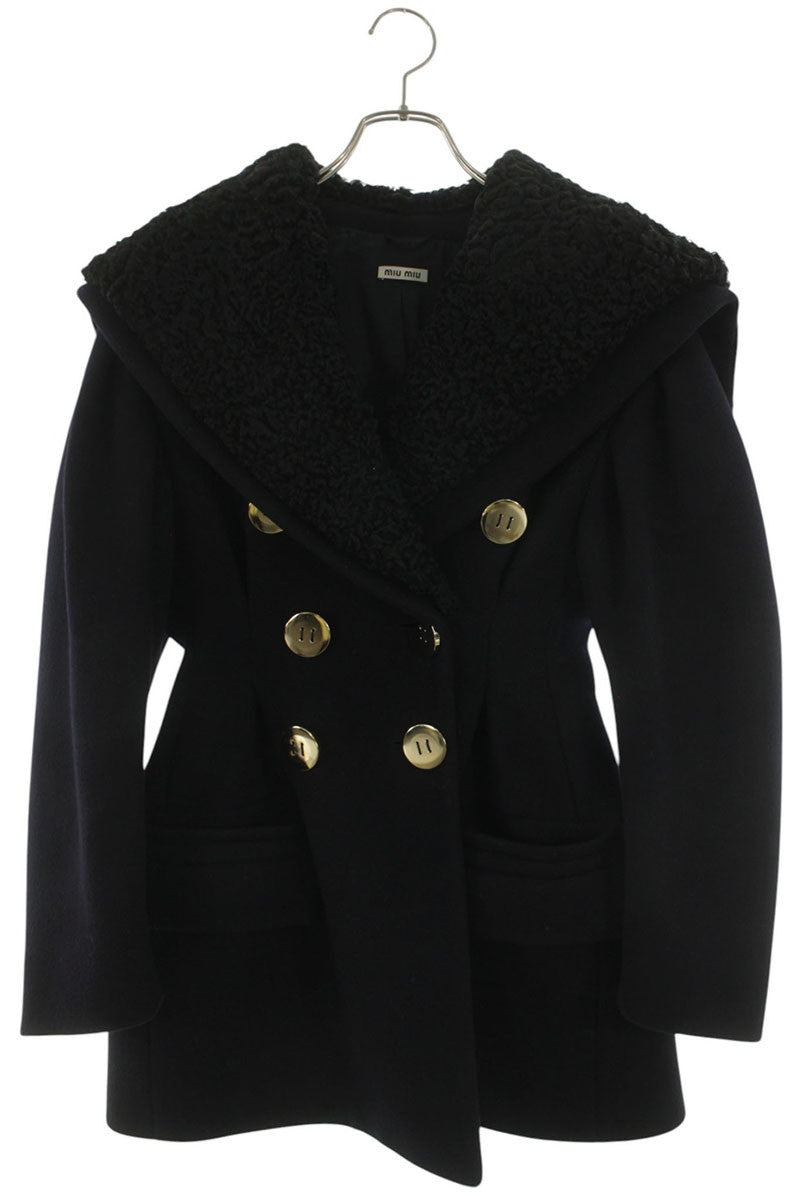 miumiu Shearling Collar Coat Navy/Black Size 40