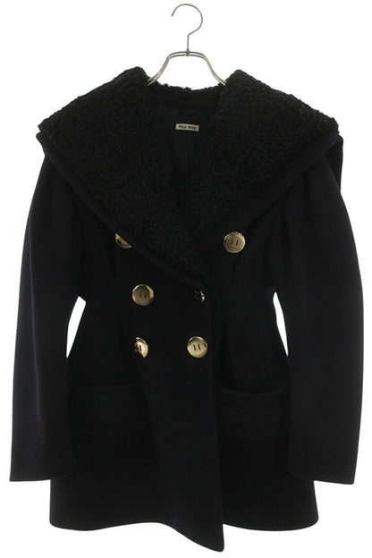 miumiu Shearling Collar Coat Navy/Black Size 40