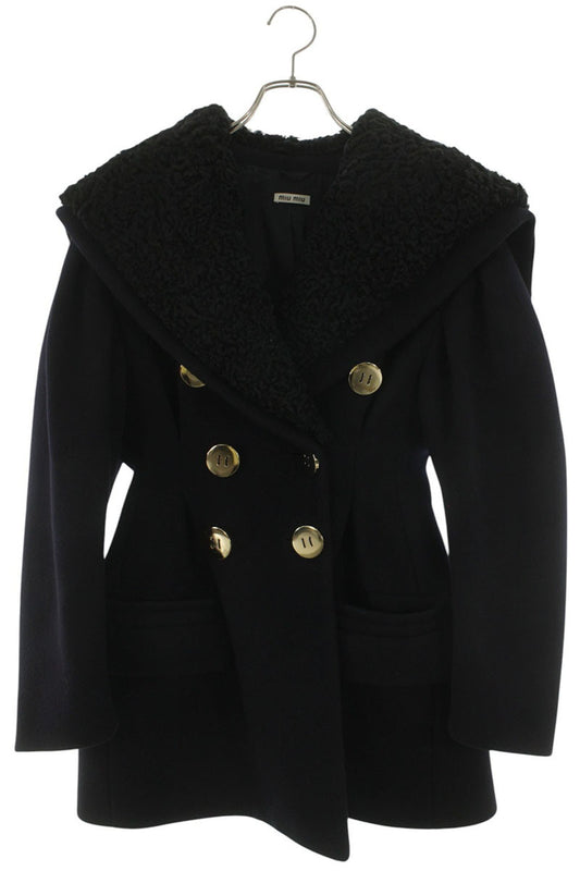 miumiu Shearling Collar Coat Navy/Black Size 40