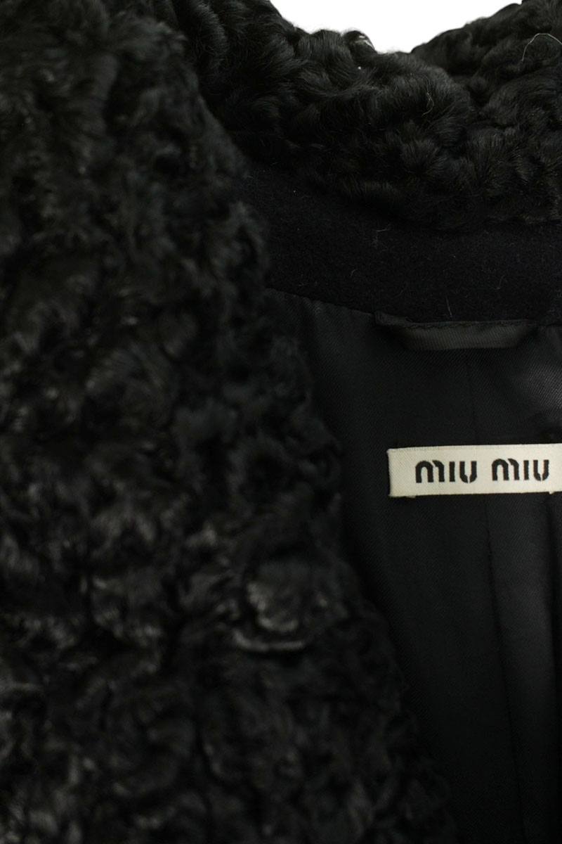 miumiu Shearling Collar Coat Navy/Black Size 40