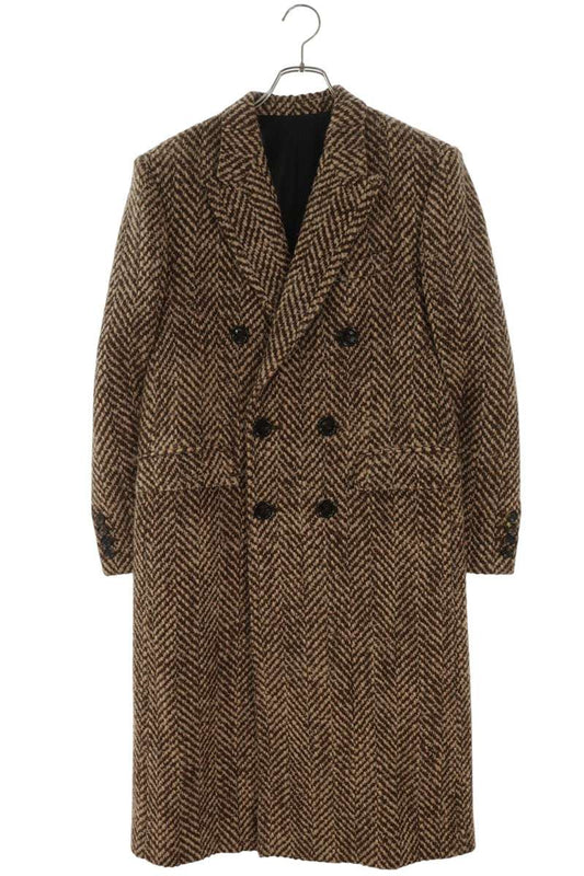 CELINE Wool Mohair Blend Peaked Coat Brown Size 38