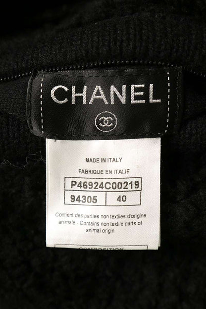 CHANEL Shearling No-Collar Coat Black Size 40