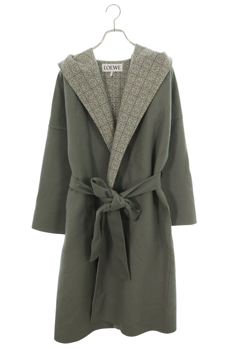 LOEWE Anagram Wrap Long Wool Coat Green Size 32