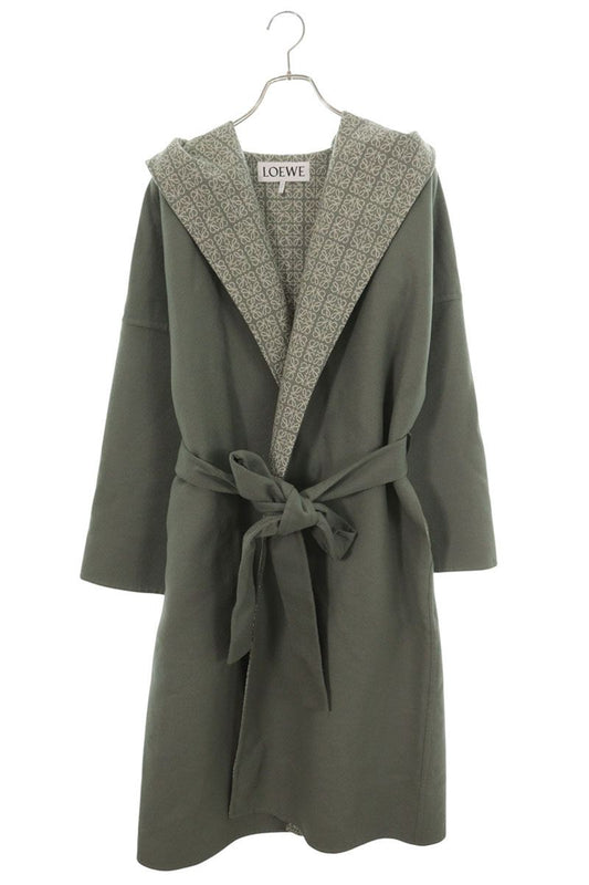 LOEWE Anagram Wrap Long Wool Coat Green Size 32