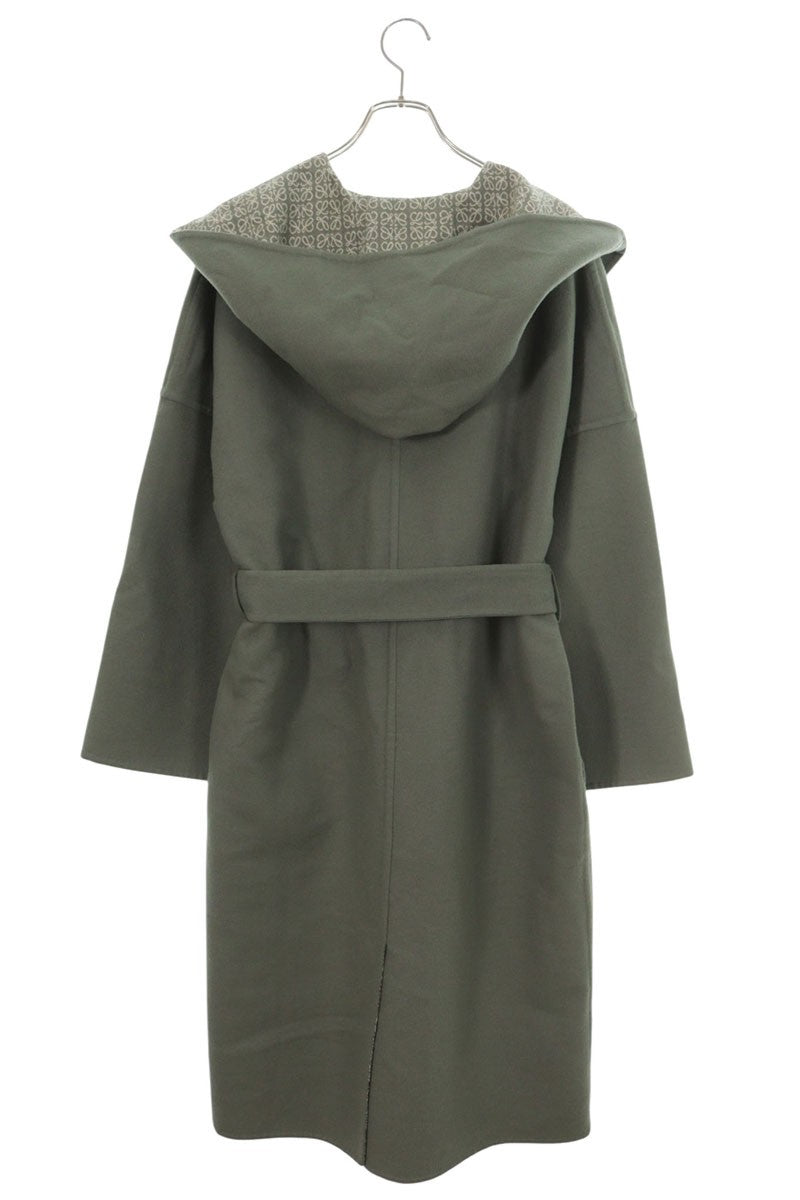 LOEWE Anagram Wrap Long Wool Coat Green Size 32