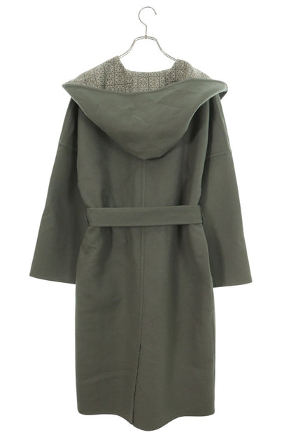 LOEWE Anagram Wrap Long Wool Coat Green Size 32