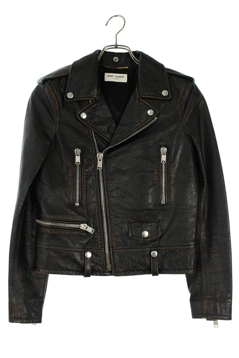 SAINT LAURENT PARIS Back Print Leather Jacket Size F36