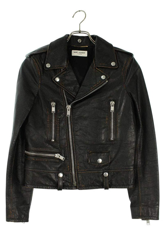SAINT LAURENT PARIS Back Print Leather Jacket Size F36